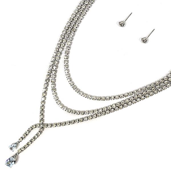 Rhinestone Bridal Necklace Earring Set