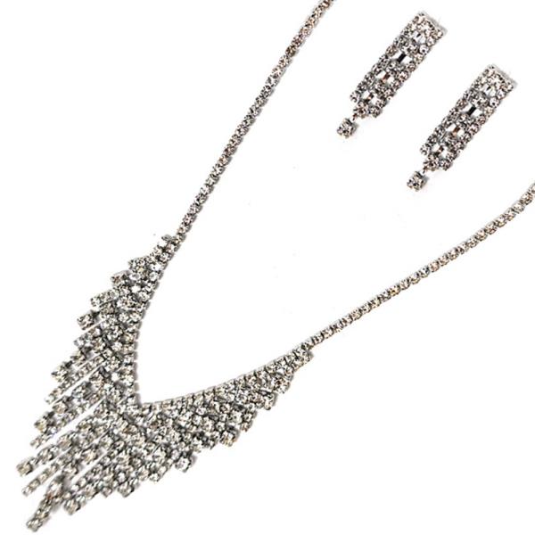 Rhinestone Bridal Necklace Earring Set