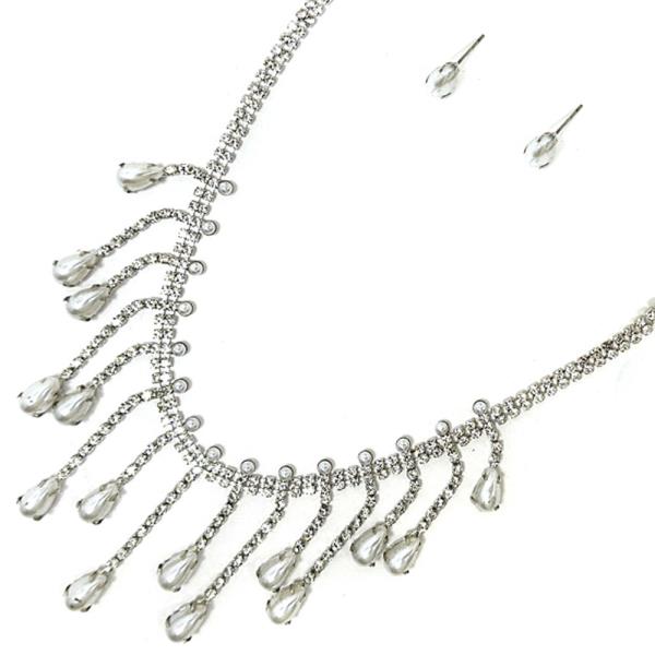 Rhinestone Bridal Necklace Earring Set