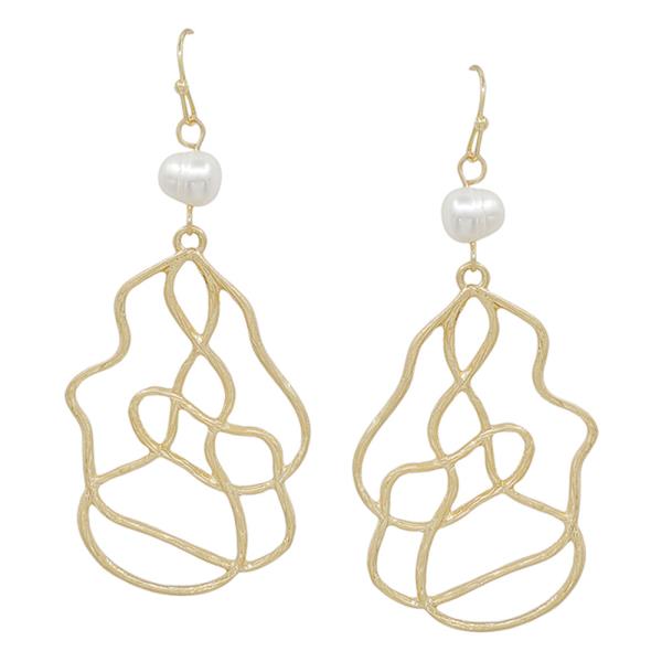 Organic Shape Pearl Accent Metal Drop Earring