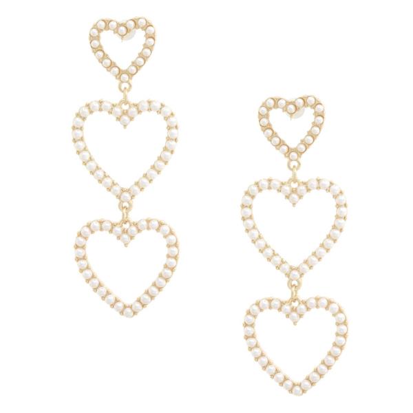 Triple Heart Pearl Bead Dangle Earring
