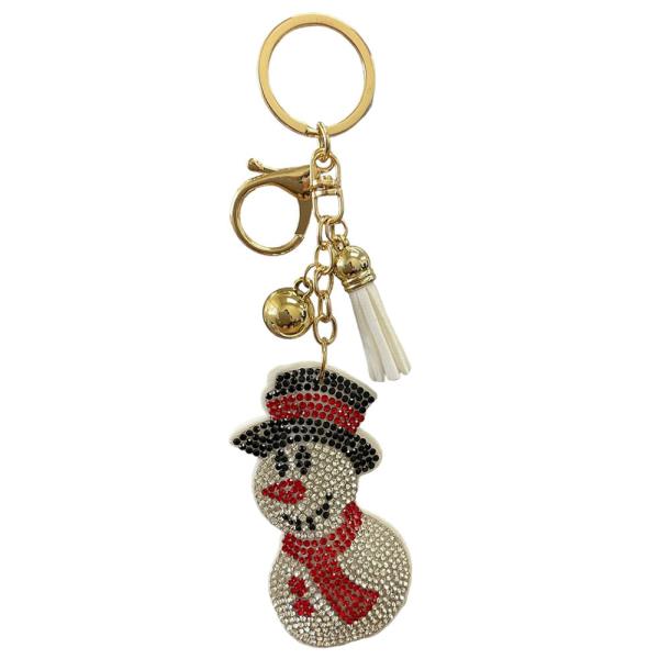 RHINESTONE CHRISTMAS SNOWMAN KEYCHAIN WITH TASSEL