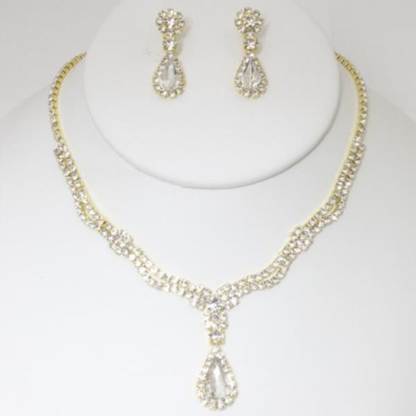 Rhinestone Tear Drop Necklace and Earring Set