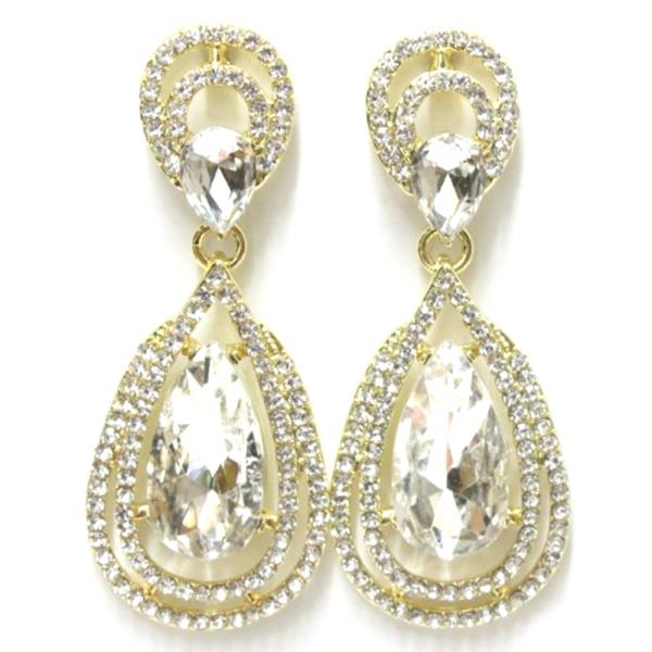 Teardrop Gemstone And Rhinestone Bridal Earring