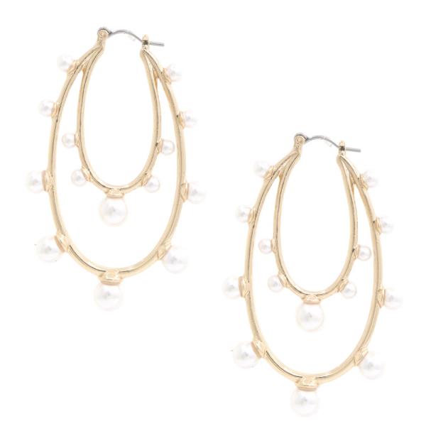 Pearl Bead Double Oval Earring
