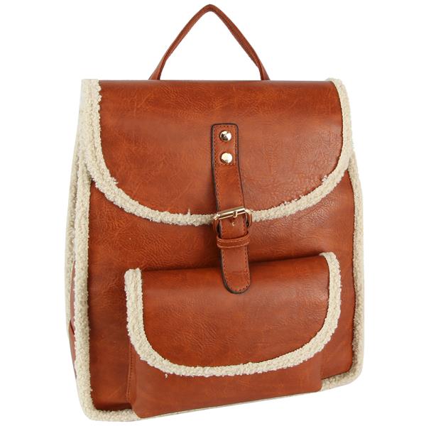 Fur Smooth Buckle Handle Backpack