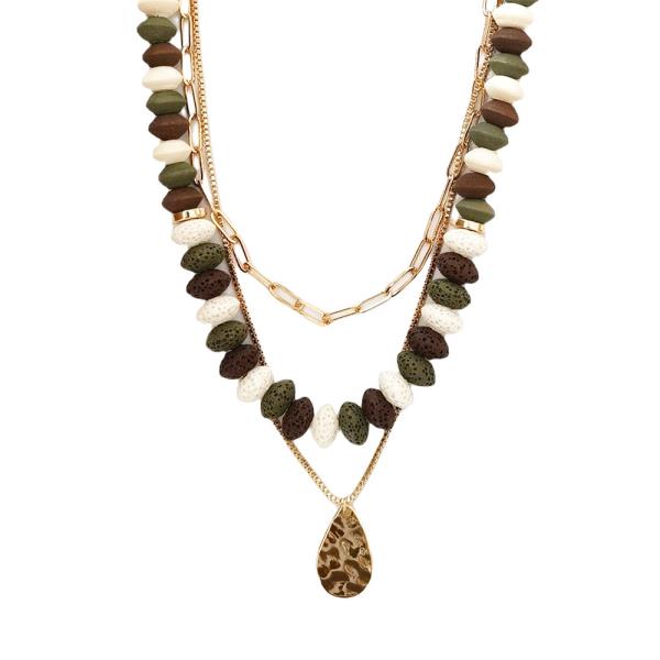 Hammered Metal Teardrop Layered Necklace
