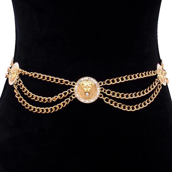 METAL LION HEAD CRYSTAL LINK LAYER HOOK BELT