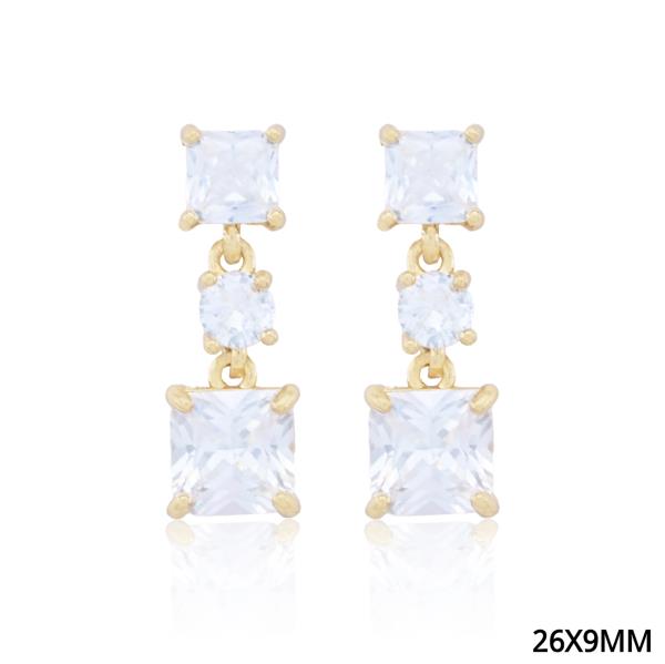 Double Square CZ Dangle Earring