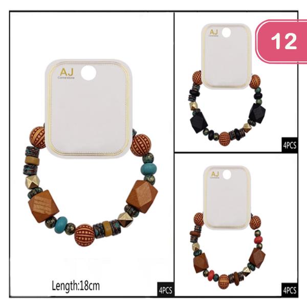 Wood Beaded Bracelet (12 Units)