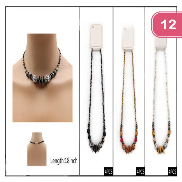 Wooden Bead Necklace (12 Units)