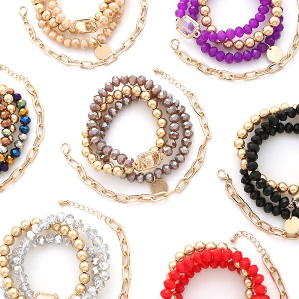 Crystal Bead Link 4 PC Bracelet Set