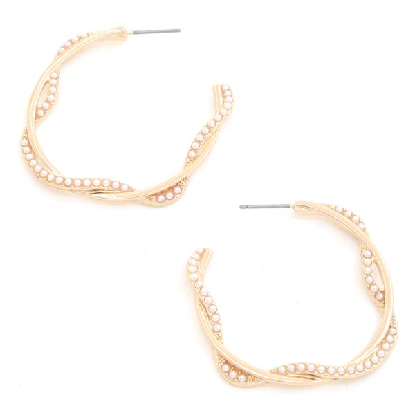 Twist Metal Pearl Open Round Earring