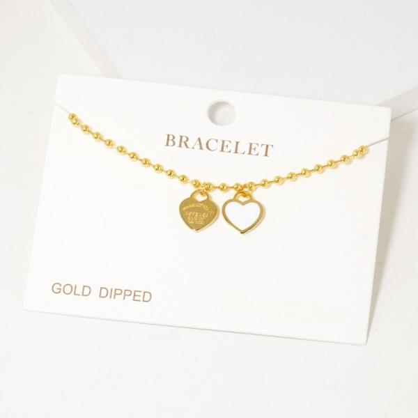 Double Heart Beaded Gold Dipped Bracelet
