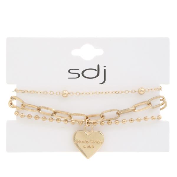 SDJ Heart Charm Oval Link Bracelet Set