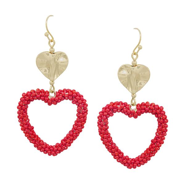 Double Heart And Metal Seed Bead Earring