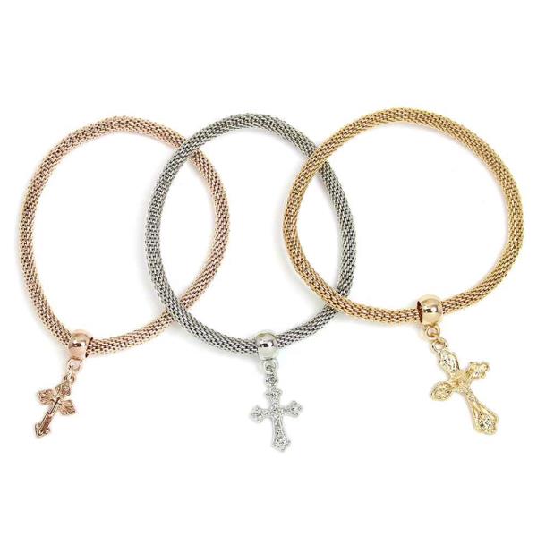 Metal Stretch Cross Charm Bracelet Set