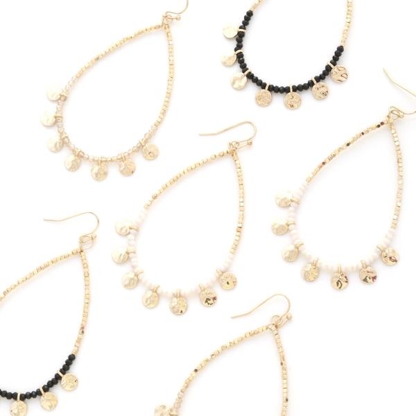 Coin Seed Bead Teardrop Dangle Earring