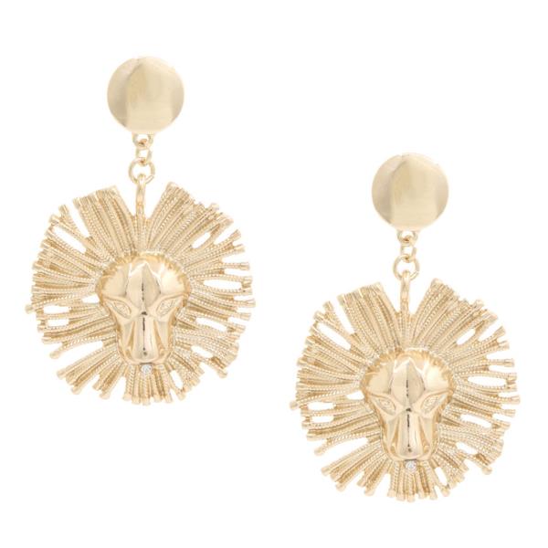 Lion Head Coin Dangle Earring
