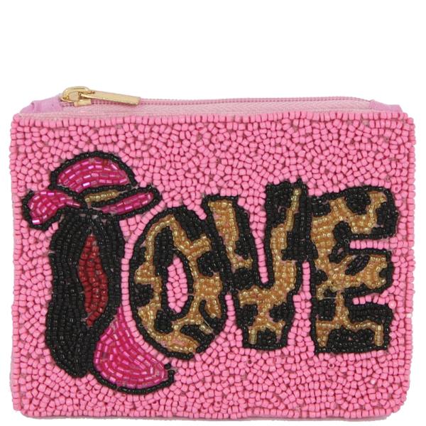 LOVE THEME FASHION FULL SEED BEAD ZIPPER BAG