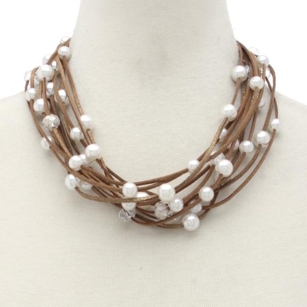 Pearl Bead Suede Layered Necklace