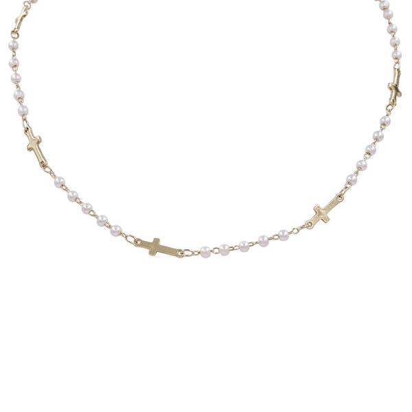 Pearl Metal Cross Necklace