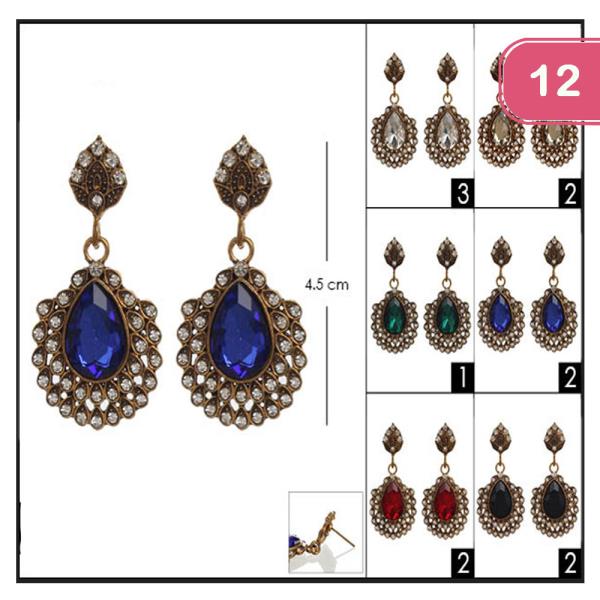 Crystal Rhinestone Tear Drop Earring (12 Units)