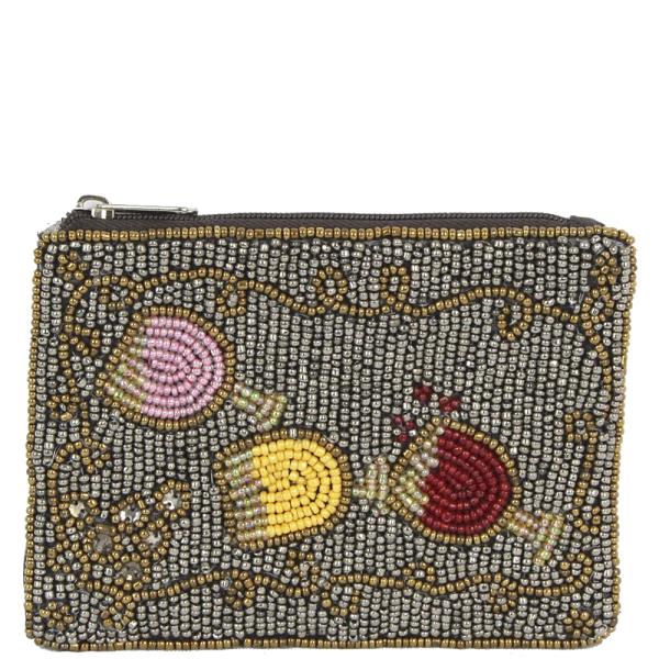 Wine Glasses Full Seed Bead Zipper Bag
