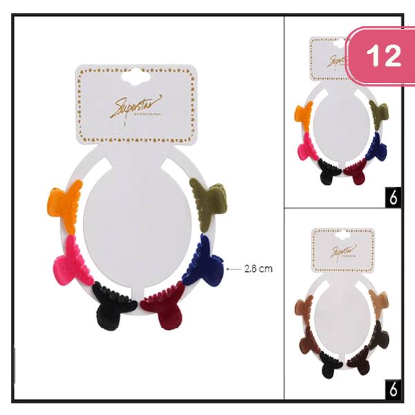 6 Pcs Velvet Jaw Hair Clip (12 Units)