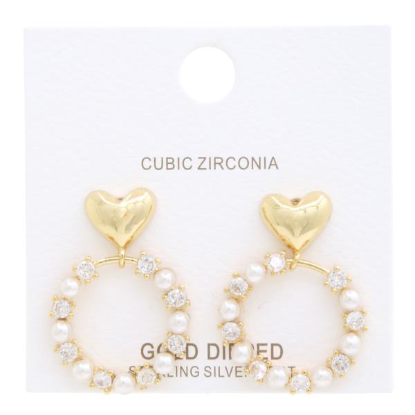 Heart Pearl Bead CZ Gold Dipped Earring