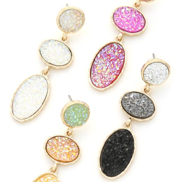 Druzy Stone Oval Link Dangle Earring