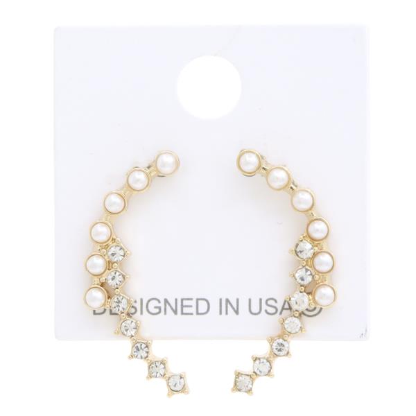 Pearl Rhinestone Curve Metal Earring
