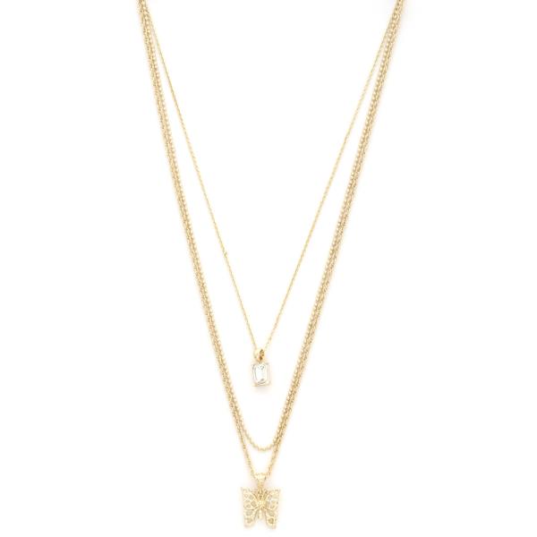 Butterfly Charm Metal Layered Necklace