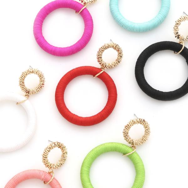 2" Textured Circle Post with Thread Drop Earring