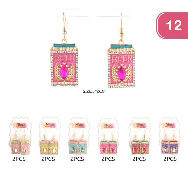 Beer Rhinestone Earring (12 Units)