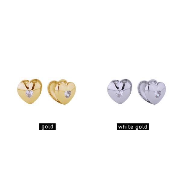 14K White Gold Dipped Heart Huggie Earrings