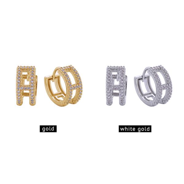 14K Gold White Gold Dipped H CZ Huggie Earrings