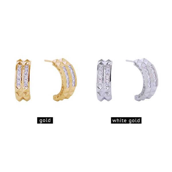14K Gold White Gold Dipped Pyramid CZ Earrings