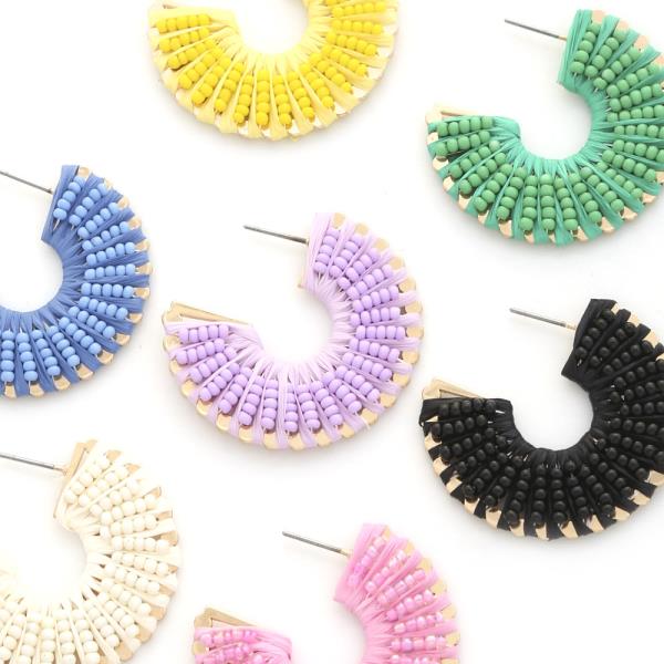 Seed Bead Raffia Hoop Earring