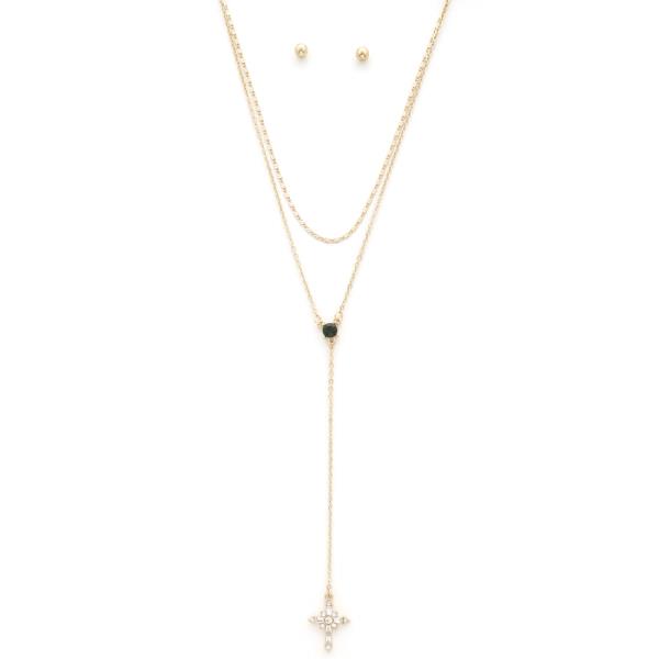 CROSS CHARM Y SHAPE LAYERED NECKLACE