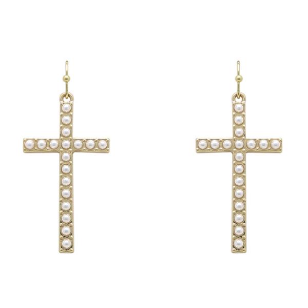 Pearl Bead Cross Dangle Earring