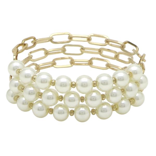 3 Row Pearl and Chain Mix Bracelet