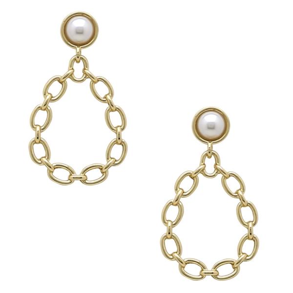 Pearl Post and Teardrop Metal Earring