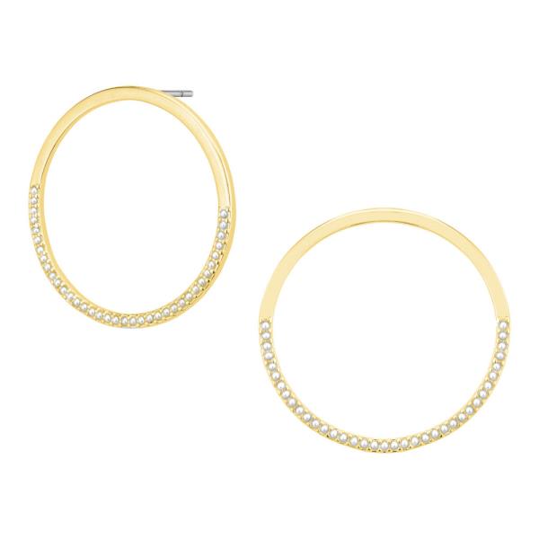 Round Pave Pearl Metal Post Earring