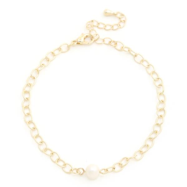 Pearl Bead Oval Link Bracelet