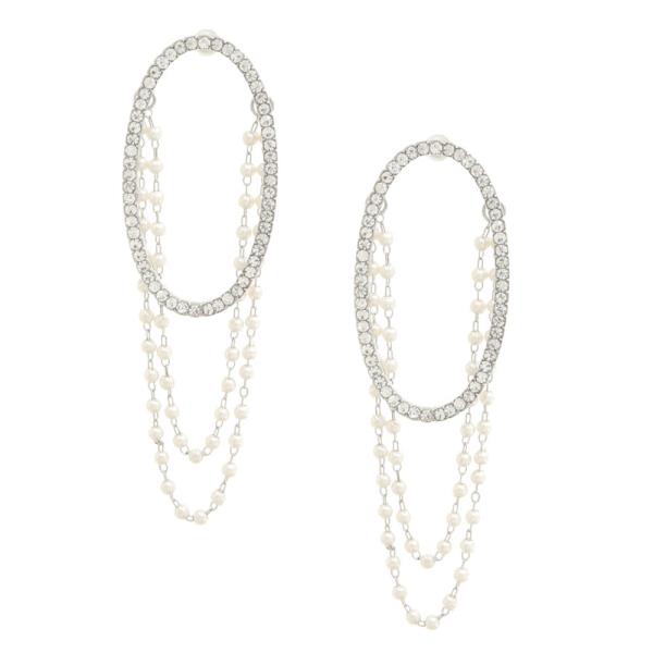 Rhinestone Oval Pearl Chain Dangle Earring