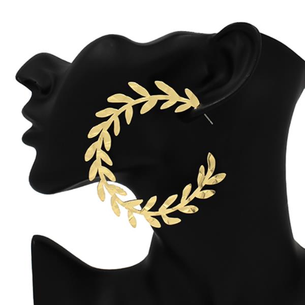 Wide Metal Leaf Hoop Earring