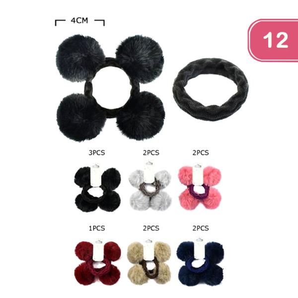 Pom Pom Hair Scrunchie (12 Units)