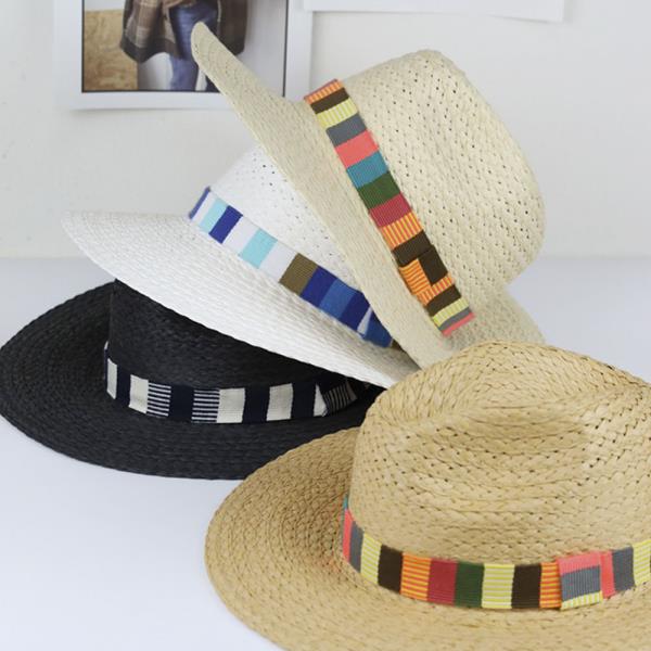 MULTI COLOR STRIPE BAND STRAW HAT