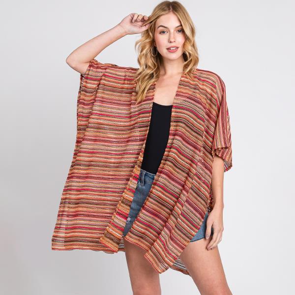 Multi Color Stripe Crochet Open Front Cover Up